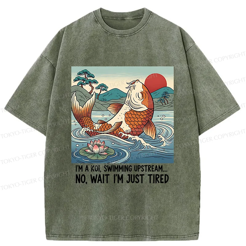 Tokyo-Tiger Funny Koi Washed T-Shirt