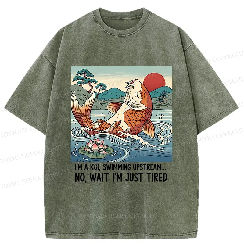 Tokyo-Tiger Funny Koi Washed T-Shirt