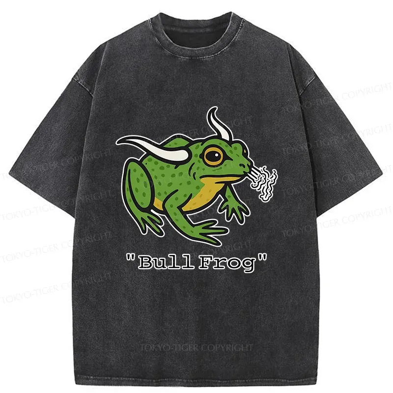 Tokyo-Tiger Funny Bull Frog Washed T-Shirt