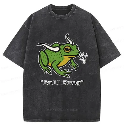 Tokyo-Tiger Funny Bull Frog Washed T-Shirt