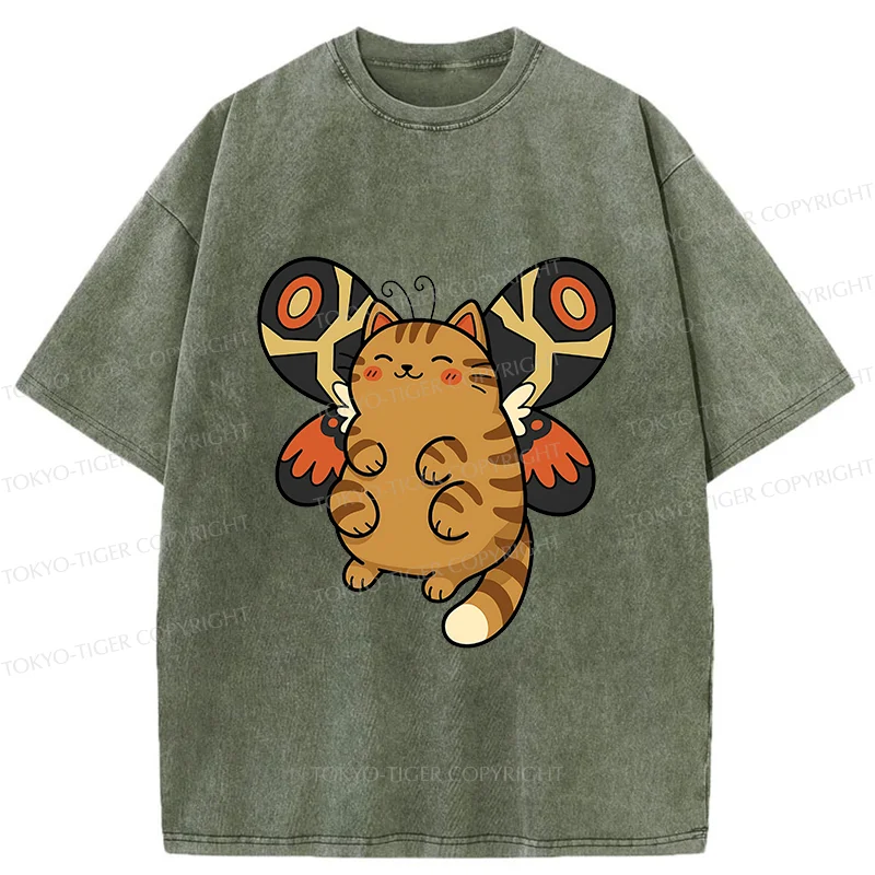 Tokyo-Tiger Cat Butterfly Washed T-Shirt