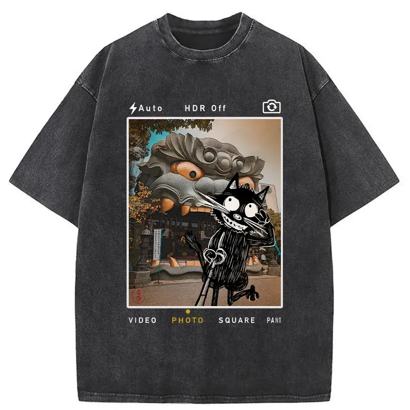Tokyo-Tiger Cat Travel The Lion Hall Washed T-Shirt