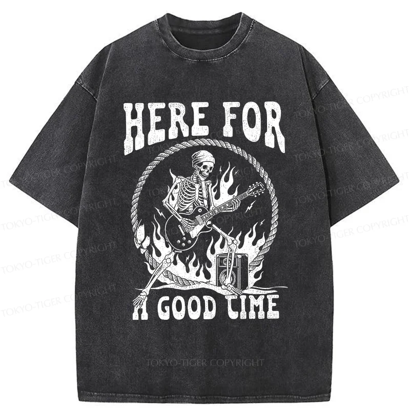 Tokyo-Tiger Rock Skull Funny Washed T-Shirt