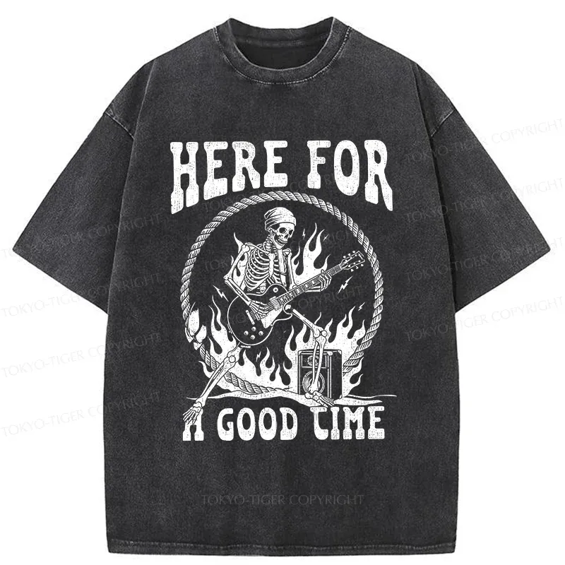 Tokyo-Tiger Rock Skull Funny Washed T-Shirt