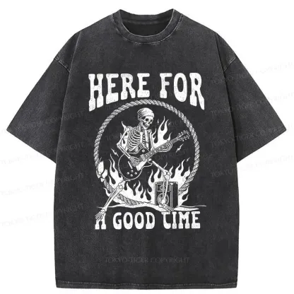 Tokyo-Tiger Rock Skull Funny Washed T-Shirt