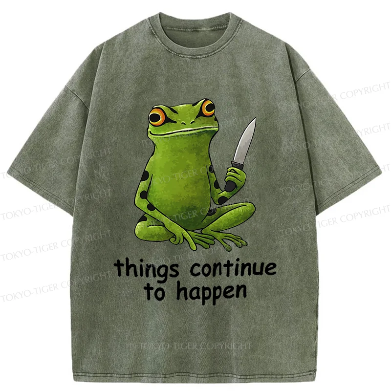 Tokyo-Tiger Frog Holding A Knife Washed T-Shirt