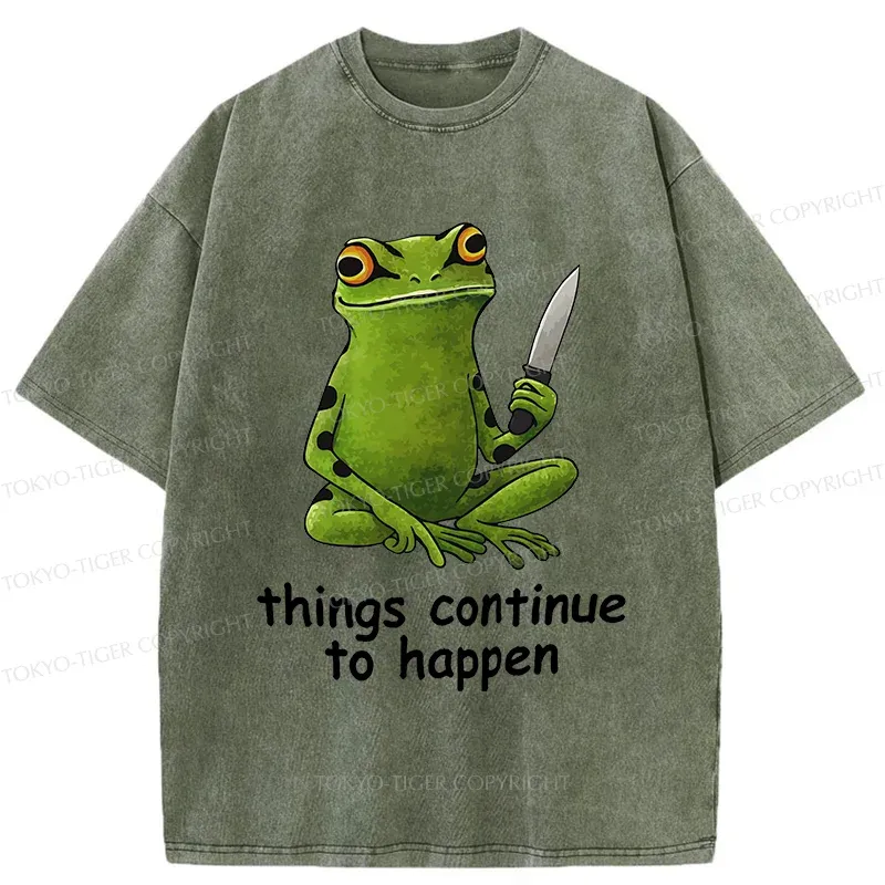 Tokyo-Tiger Frog Holding A Knife Washed T-Shirt
