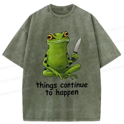 Tokyo-Tiger Frog Holding A Knife Washed T-Shirt