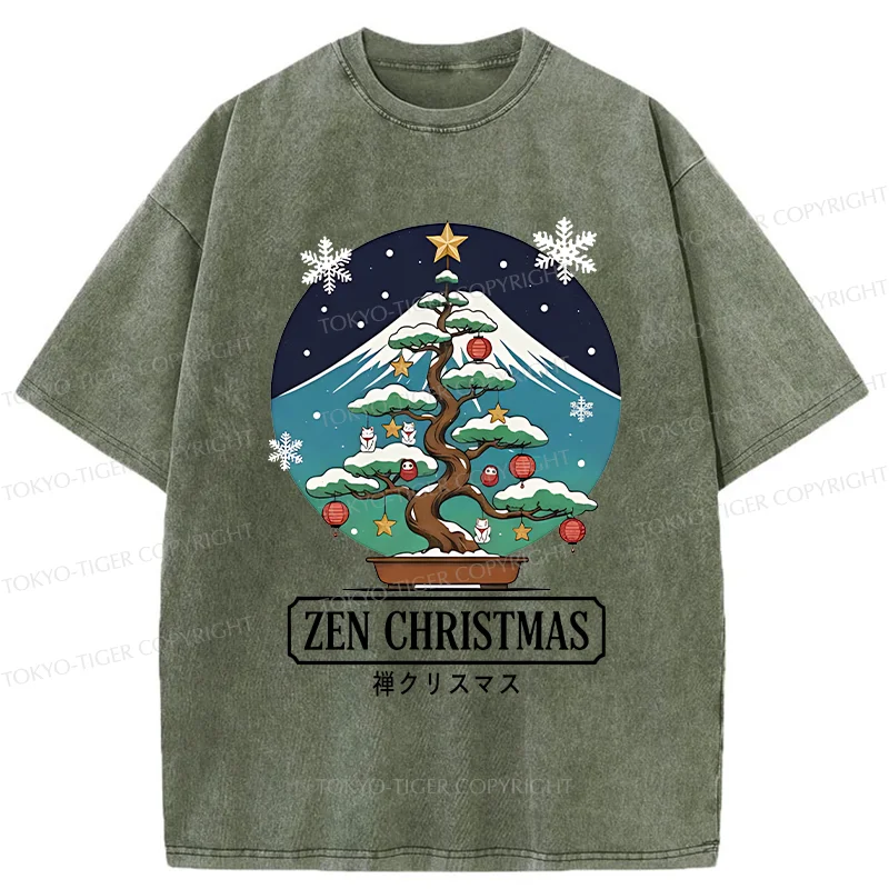 Tokyo-Tiger Christmas Potted Plants Washed T-Shirt