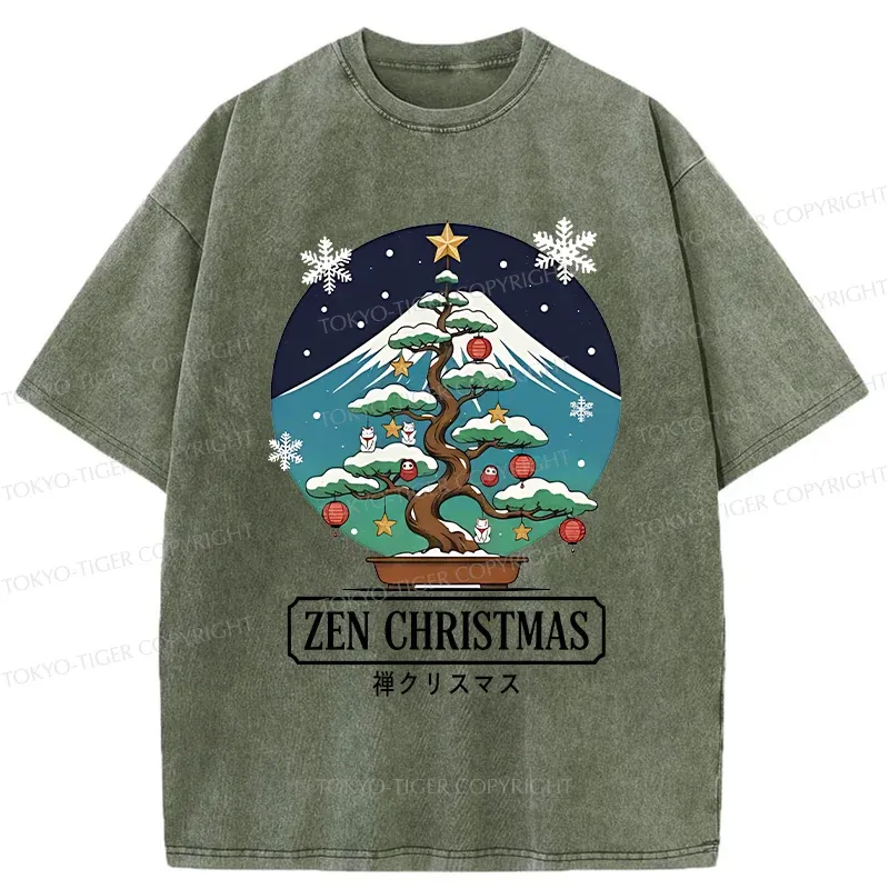 Tokyo-Tiger Christmas Potted Plants Washed T-Shirt