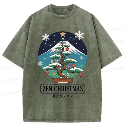 Tokyo-Tiger Christmas Potted Plants Washed T-Shirt