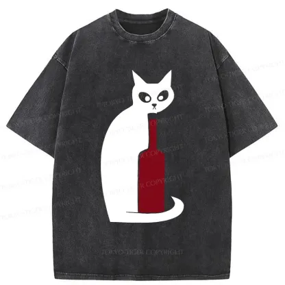 Tokyo-Tiger Black Cat And Wine Washed T-Shirt