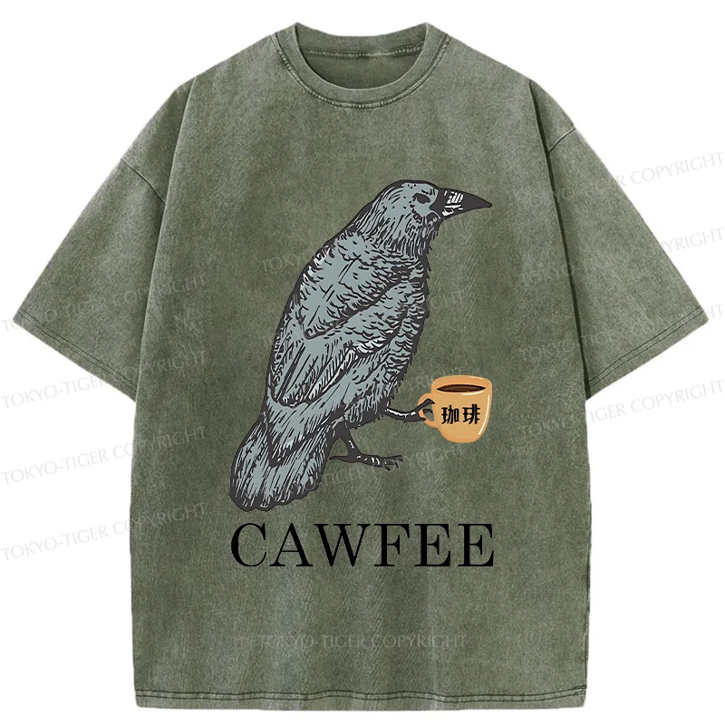 Tokyo-Tiger Cawfee Funny Washed T-Shirt