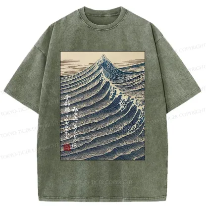 Tokyo-Tiger Ukiyoe Raging Waves Washed T-Shirt