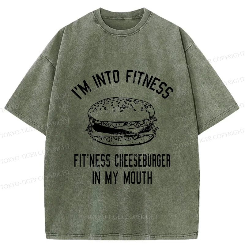 Tokyo-Tiger Fitness Cheeseburger Washed T-Shirt