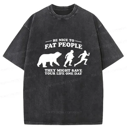 Tokyo-Tiger Fat Bear Chasing Fat Man Washed T-Shirt