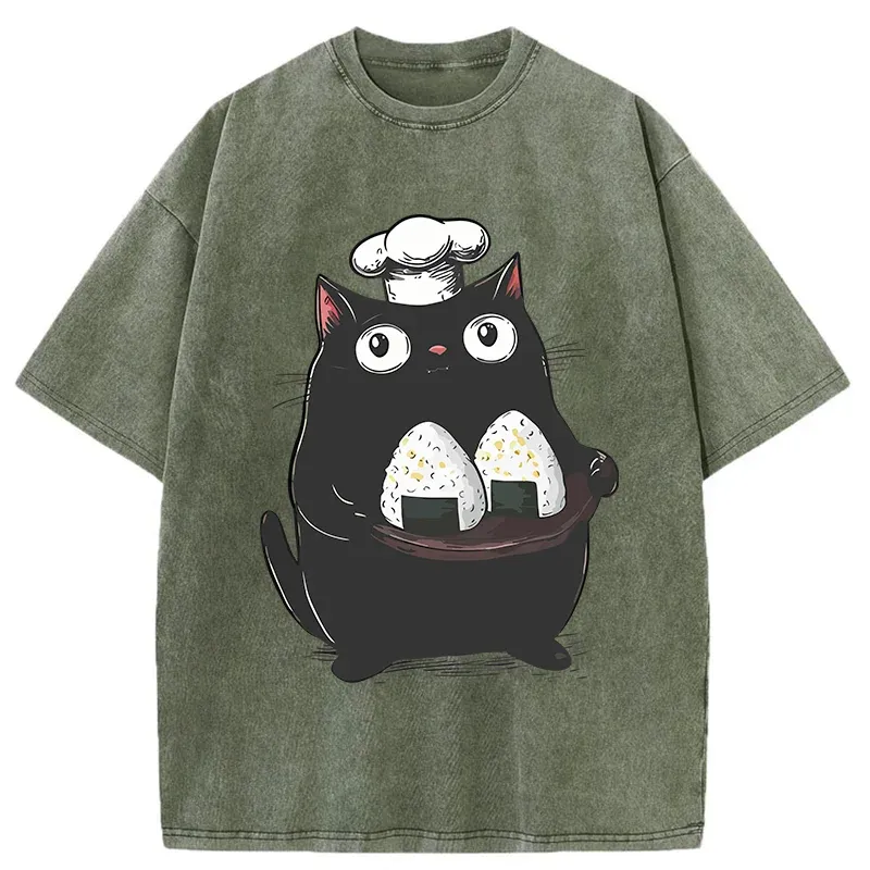 Tokyo-Tiger Onigiri Made By Cat Chef Washed T-Shirt