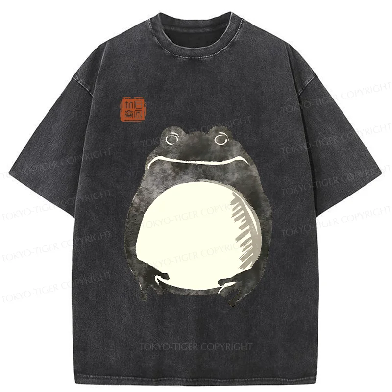 Tokyo-Tiger Retro Frog Ink Painting Washed T-Shirt