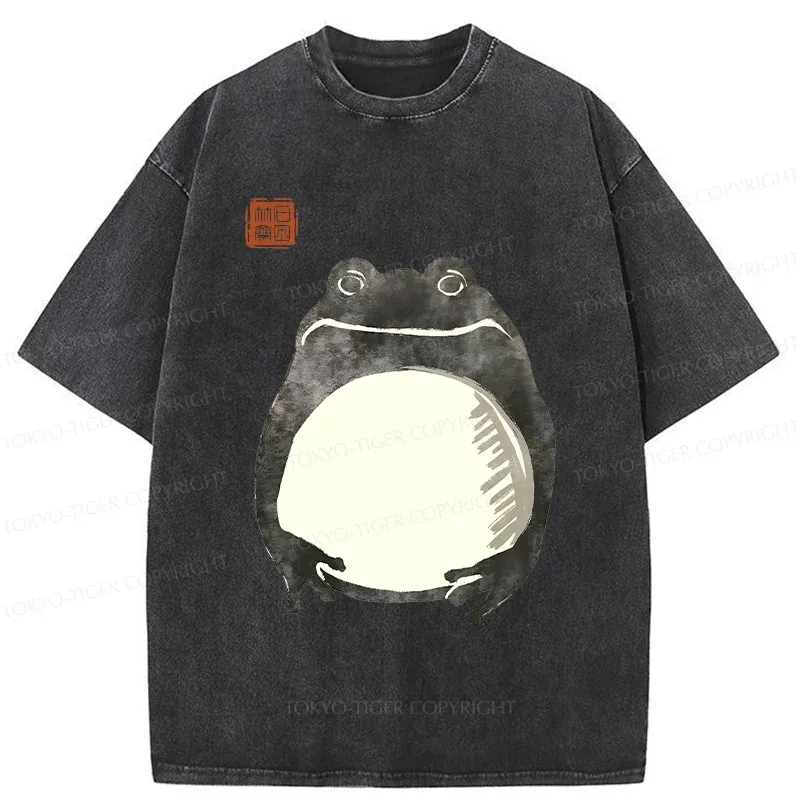 Tokyo-Tiger Retro Frog Ink Painting Washed T-Shirt
