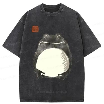 Tokyo-Tiger Retro Frog Ink Painting Washed T-Shirt