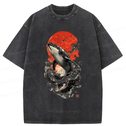 Tokyo-Tiger Ukiyo-e Whale Washed T-Shirt