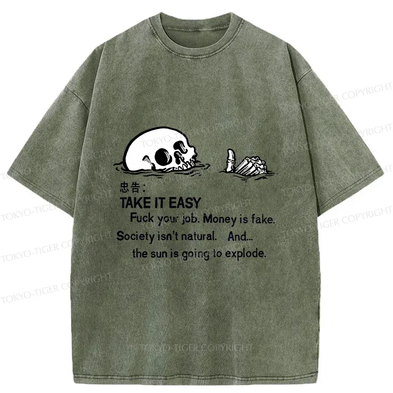 Tokyo-Tiger Skeleton Ridicule Washed T-Shirt