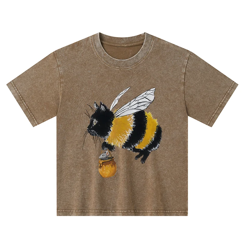 Tokyo-Tiger Catbee Funny Kids Washed T-Shirt