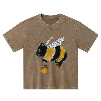 Tokyo-Tiger Catbee Funny Kids Washed T-Shirt