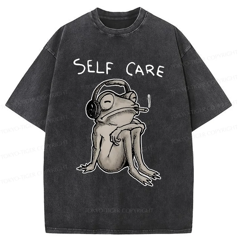 Tokyo-Tiger Self Care Music Frog Washed T-Shirt