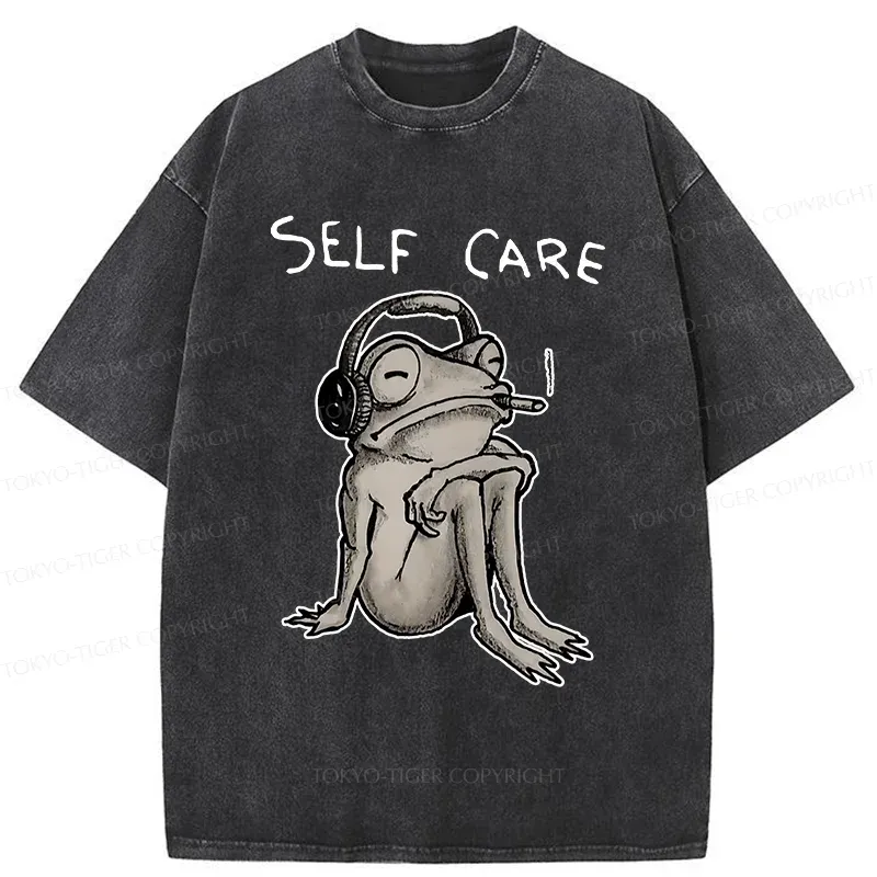 Tokyo-Tiger Self Care Music Frog Washed T-Shirt