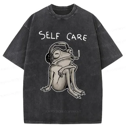 Tokyo-Tiger Self Care Music Frog Washed T-Shirt