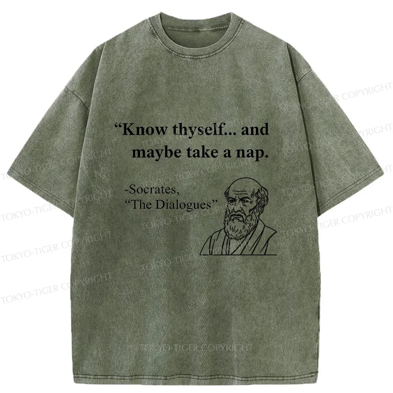 Tokyo-Tiger Socrates' Philosophy Funny Washed T-Shirt