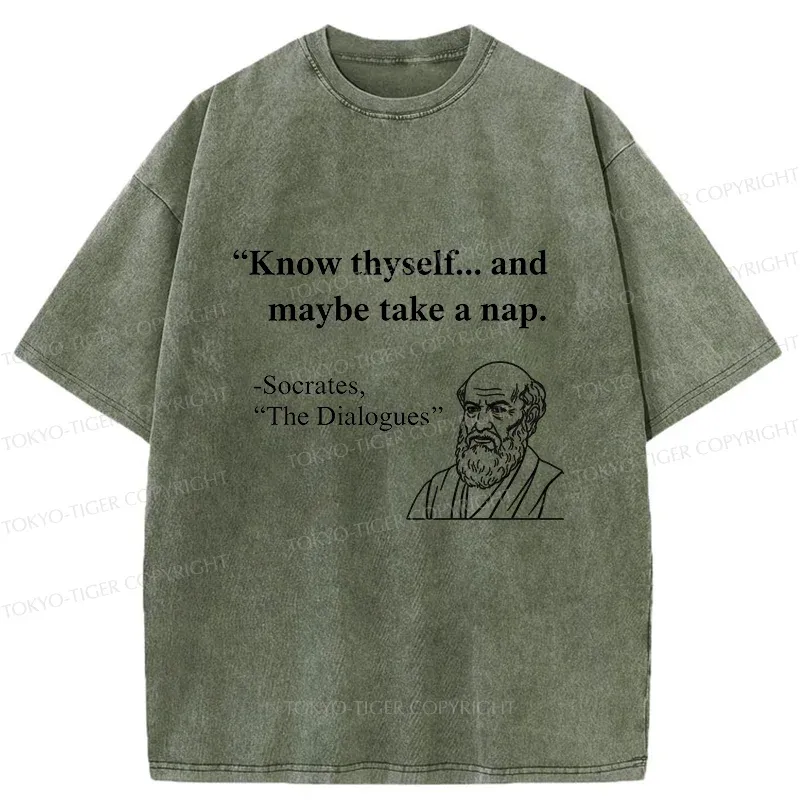 Tokyo-Tiger Socrates' Philosophy Funny Washed T-Shirt
