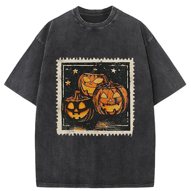 Tokyo-Tiger Halloween Pumpkin Stamps Washed T-Shirt