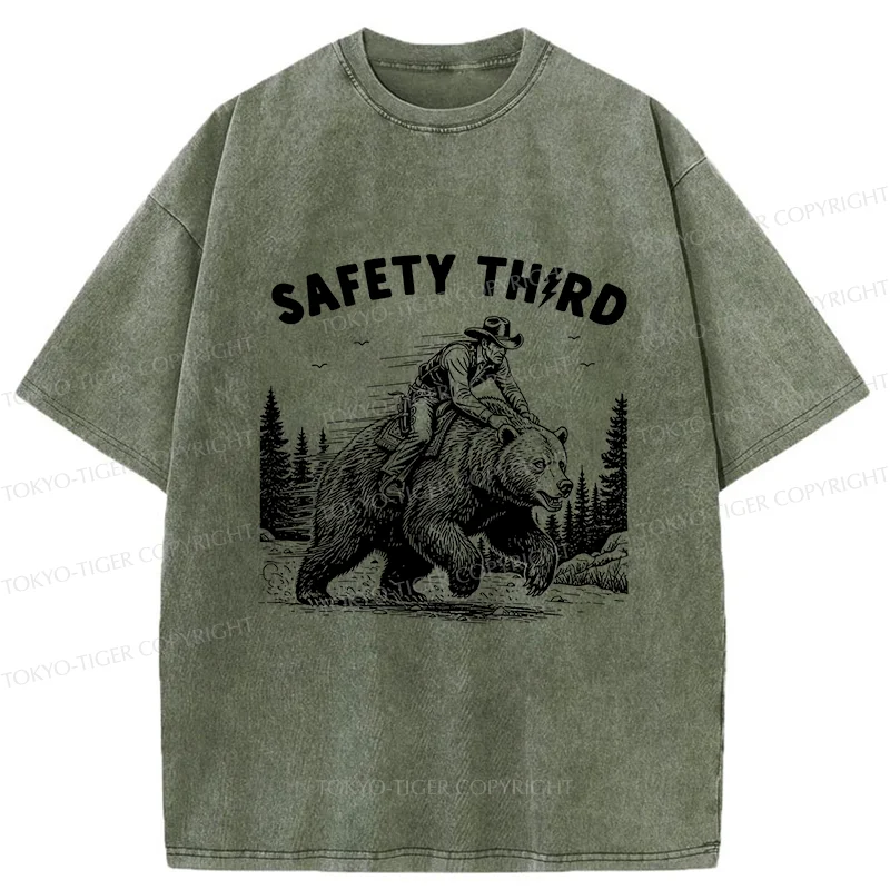 Tokyo-Tiger Human Riding A Bear Washed T-Shirt