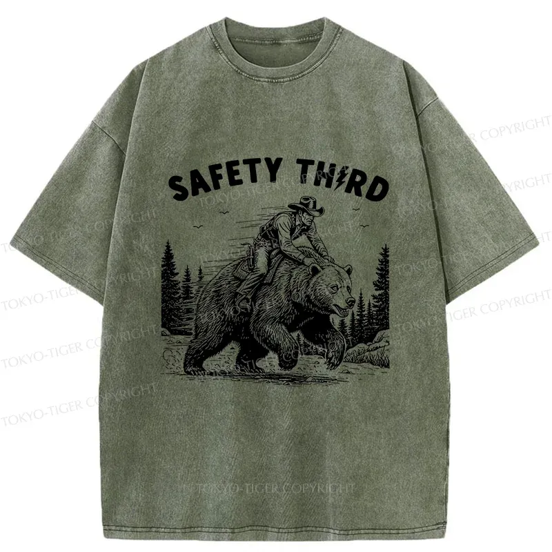 Tokyo-Tiger Human Riding A Bear Washed T-Shirt