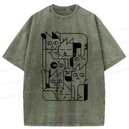 Tokyo-Tiger Abstract Cat Funny Washed T-Shirt
