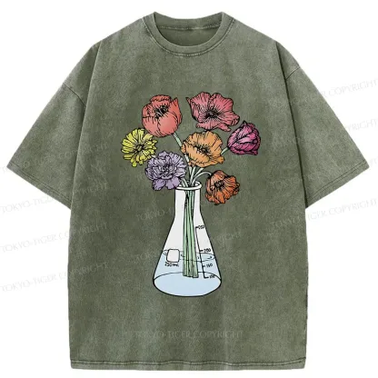 Tokyo-Tiger Beaker Flower Art Washed T-Shirt