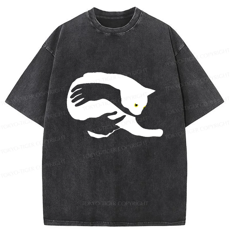 Tokyo-Tiger Holding A Cat Washed T-Shirt