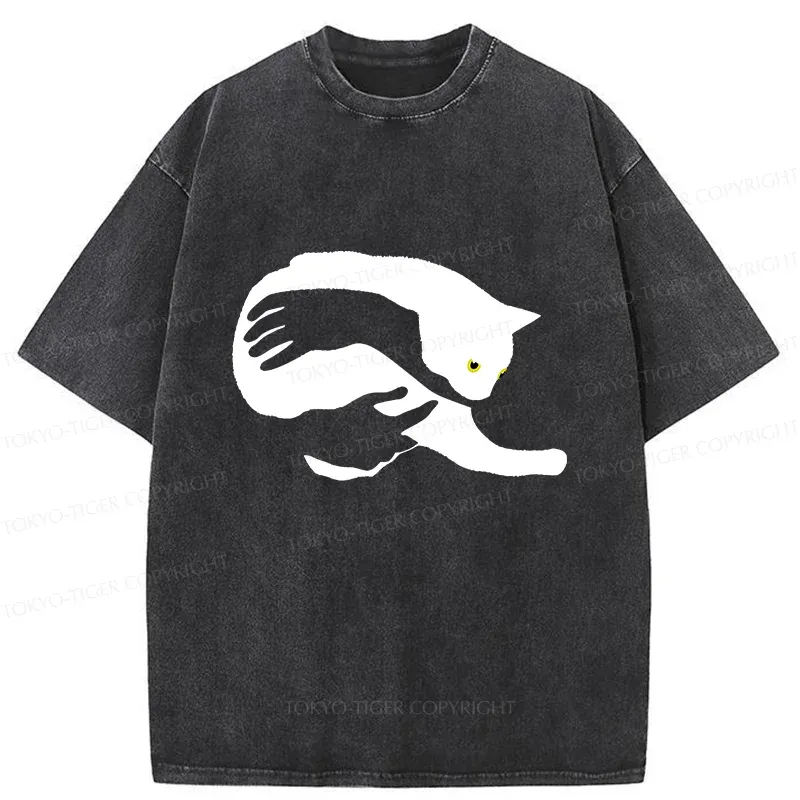 Tokyo-Tiger Holding A Cat Washed T-Shirt Sale