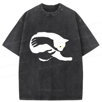 Tokyo-Tiger Holding A Cat Washed T-Shirt