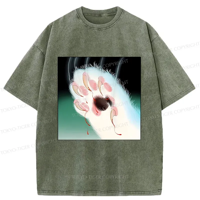 Tokyo-Tiger Ukiyoe Cat Paw Washed T-Shirt