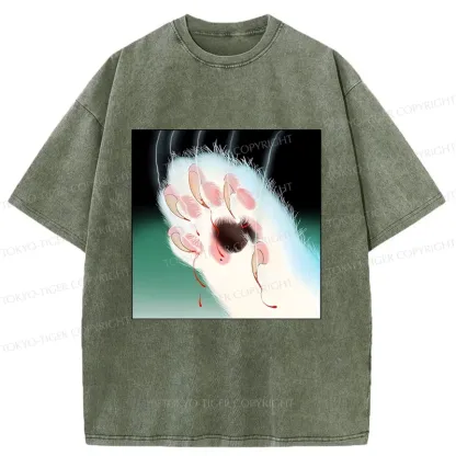 Tokyo-Tiger Ukiyoe Cat Paw Washed T-Shirt