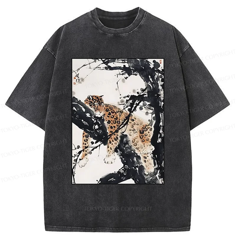 Tokyo-Tiger Ink Painting Of Leopard Washed T-Shirt
