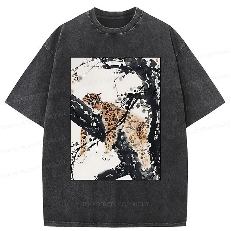 Tokyo-Tiger Ink Painting Of Leopard Washed T-Shirt