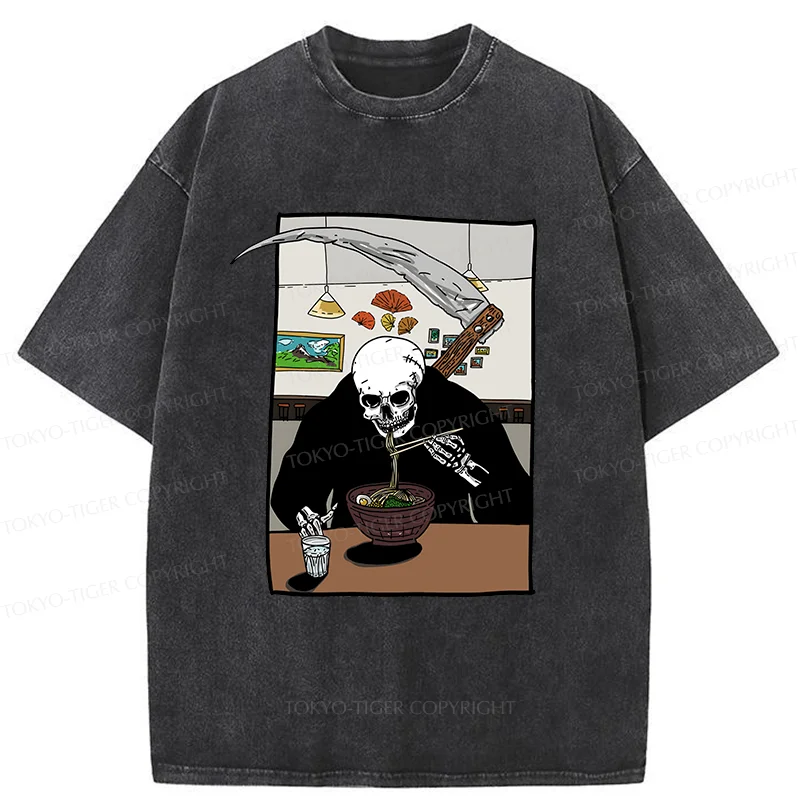Tokyo-Tiger Death Eats Ramen Washed T-Shirt