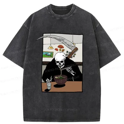 Tokyo-Tiger Death Eats Ramen Washed T-Shirt