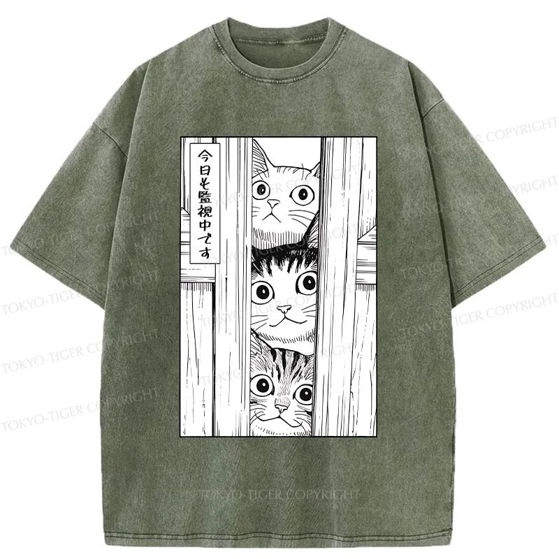 Tokyo-Tiger Three Cats Watching You Washed T-Shirt