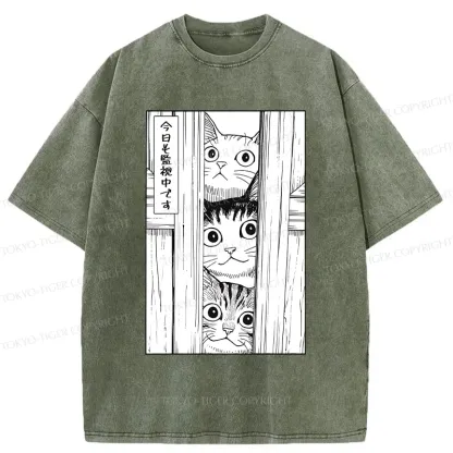 Tokyo-Tiger Three Cats Watching You Washed T-Shirt