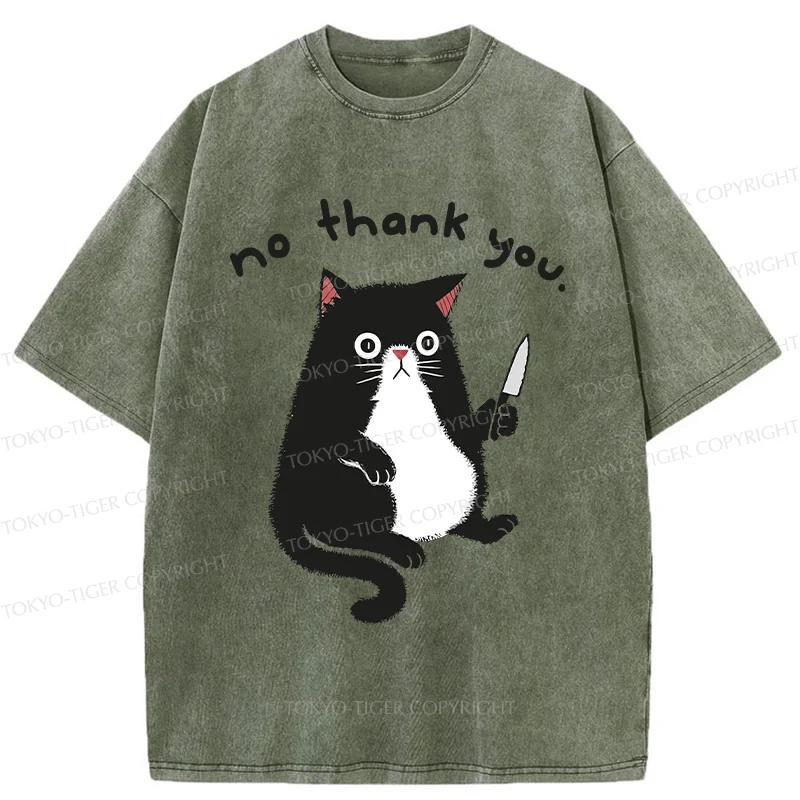Tokyo-Tiger Tuxedo Cat Holding A Knife Washed T-Shirt